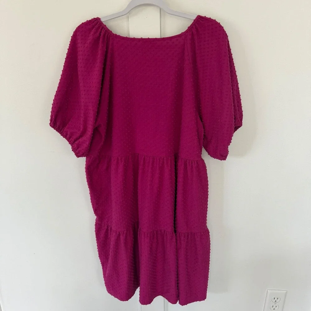 J. Crew Women's Swiss Dot Magenta Tiered Puff Sleeve Dress Size Extra Large - Picture 9 of 14